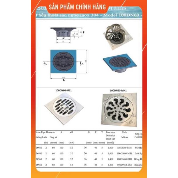 (SALE) phễu thoát sàn chống hôi inox304 mờ, phễu thoát nước, phễu thu sàn, mặt 12x12cm phi 60, 90, đúc nguyên khối