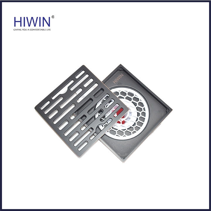 Phễu thoát sàn ngăn mùi hôi thoát nước nhanh đồng mạ đen kích thước 100x100mm HIWIN FD-1408B