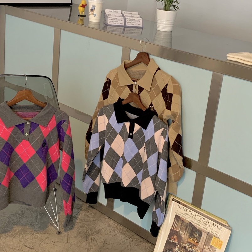 NUZIRO  Áo sweater  dệt kim cổ polo dáng ngắn thời trang mùa thu mới cho nữ