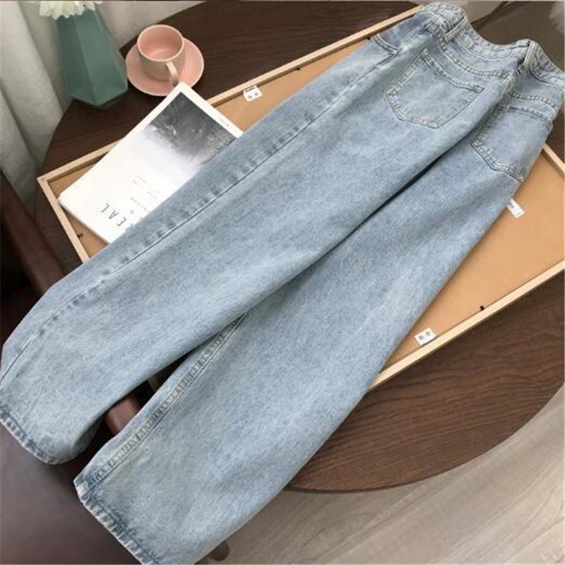 Quầnn jeans cạp cao ống rộng