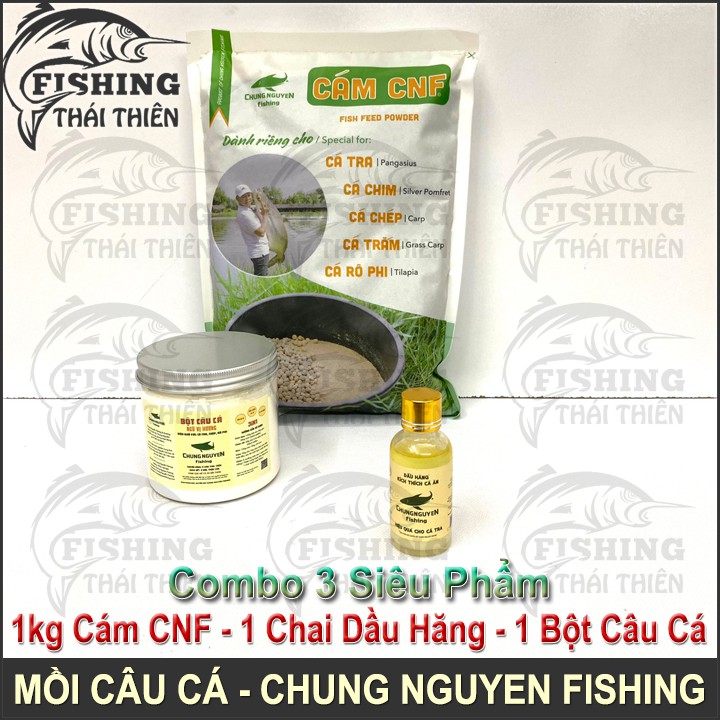 Combo 3 Siêu Phẩm 1kg Cám CNF, 1 Chai Dầu Hăng, 1 Hũ Bột Ngũ Vị Hương Chuyên Dùng Câu Cá Tra, Chép, Rô Phi Chung Nguyen