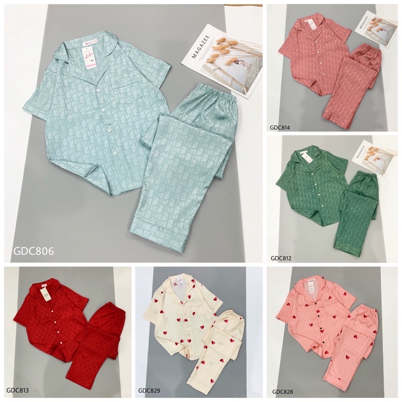 Đồ bộ lụa gấm mặc nhà ⚡️Bao xịn xò ⚡️họa tiết  LV, Dior - Bộ tay cộc quần dài