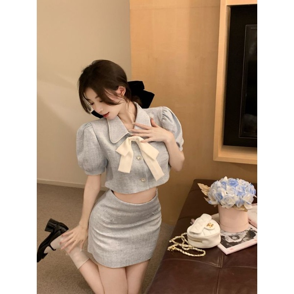 Set bố croptop + Chân váy chữ A