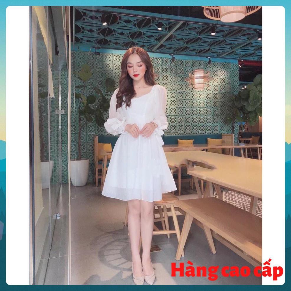 (Hàng cao cấp) Đầm dạo phố dáng xòe ELSA Dress cổ vuông phối nút bọc tay nơ | BigBuy360 - bigbuy360.vn