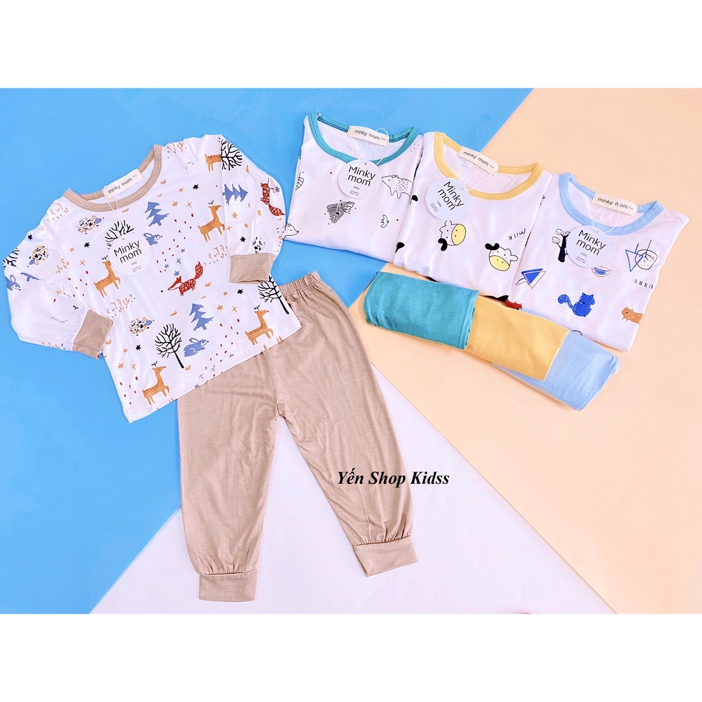 Bộ Dài Tay Minky Mom Họa Tiết Động Vật Nền Trắng Dễ Thương Cho Bé (6-19kg) (SP001237 )