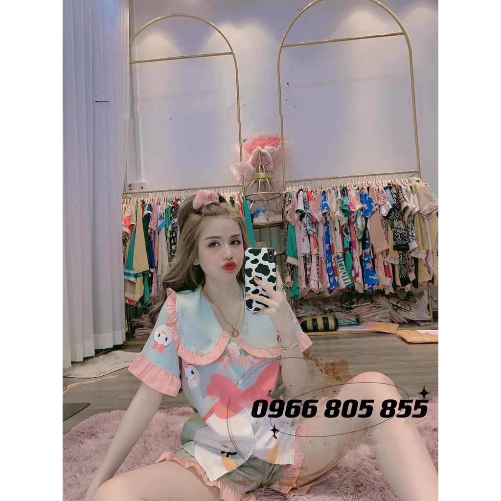 Bộ đồ Pijama lụa💖Bộ lụa thiết kế Quần Sooc Họa tiết chất liệu mát lịm | BigBuy360 - bigbuy360.vn