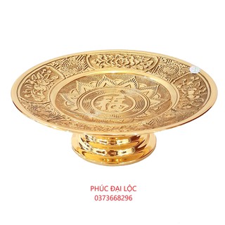 Mâm bồng phúc sen / đĩa đựng hoa quả đường kính 25 cm bằng đồng màu vàng sáng bóng - Đồ thờ cúng cao cấp bằng đồng