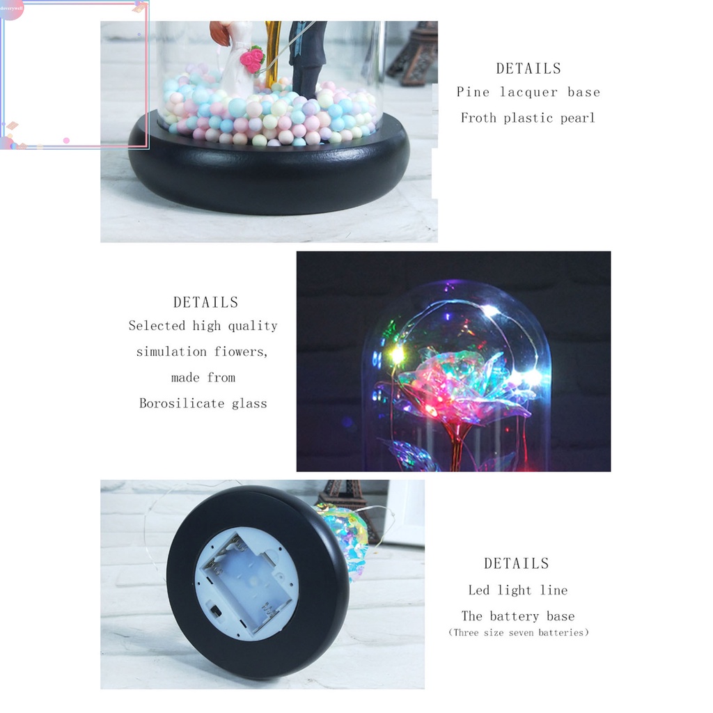 Hộp đèn LED hình hoa hồng bằng nhựa dùng trang trí lễ tình nhân