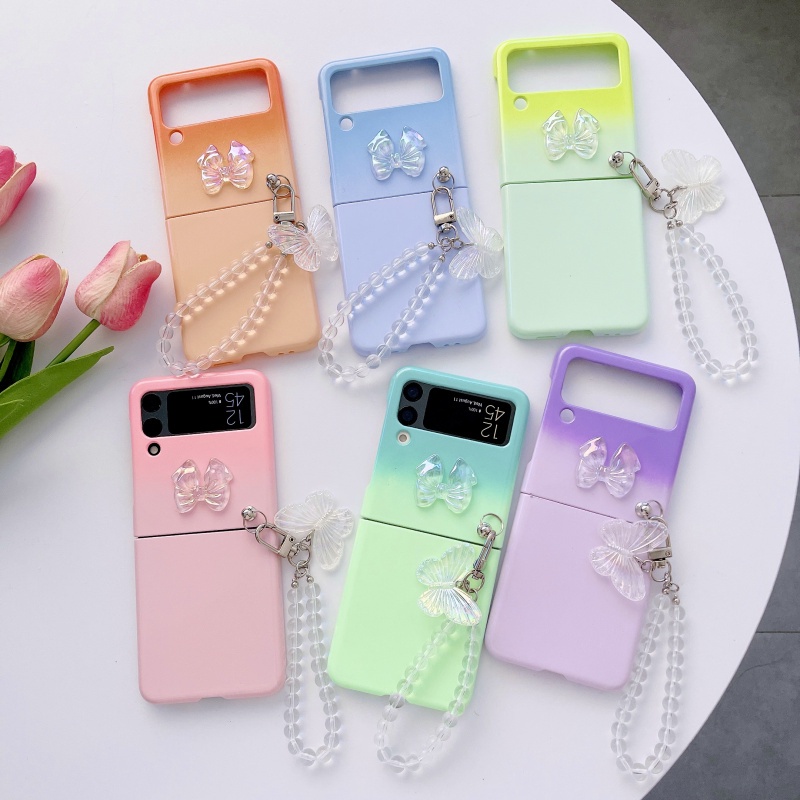 Ốp Điện Thoại Cứng Chống Rơi Hình Nơ Bướm Ánh Ngọc Trai Bóng Màu Gradient Cho Samsung Galaxy Z Flip 3 3