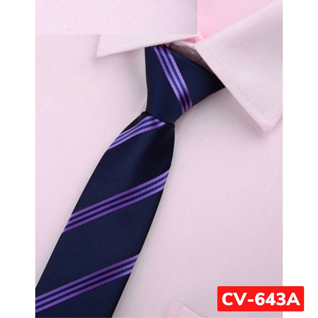 Cà vạt màu tím than bản nhỏ 6cm thắt sẵn khóa kéo hoặc tự thắt thời trang cao cấp phong cách trẻ trung, cravat cao cấp