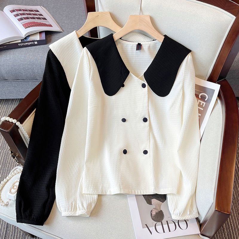 Plus Áo Sơ Mi Tay Dài Cổ Búp Bê Dáng Rộng Thời Trang Thu Đông Cho Nữ