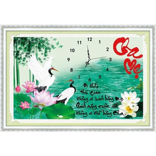 ĐH thêu chữ thập 3d Đi khắp thế gian không ai sánh bằng cha mẹ - bạch hạc và sen < 222766 > chưa thêu