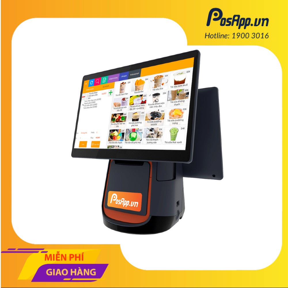 Máy Pos bánh hàng - máy Pos tính tiền Sunmi T2 2 màn hình cảm ứng 15,6”, tích hợp in bill PosApp PAL2 + 6 tháng phần mềm