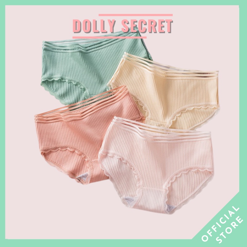 Quần lót cotton len tăm sợi tre cạp ren sọc kháng khuẩn thun lạnh dễ thương cho nữ LILY DOLLY SECRET QL016