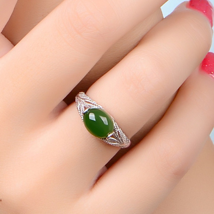 Crystal Jade Ring Women's   Silver Plated Emerald Opening Fashion New Crystal Ring Birthday Gift