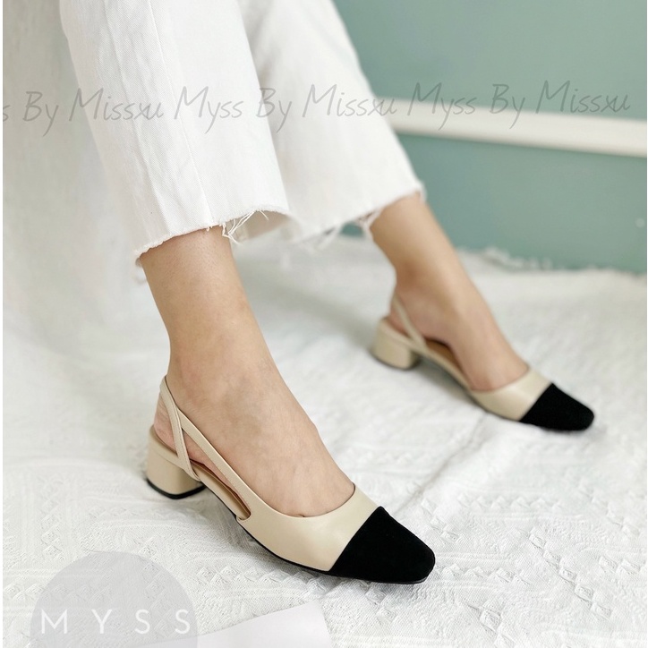 Giày nữ mũi tròn khoét eo cài dây sau 4 cm thời trang MYSS - CG243