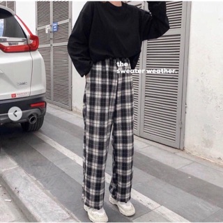Quần ống rộng culottes caro lưng thun ulzzang
