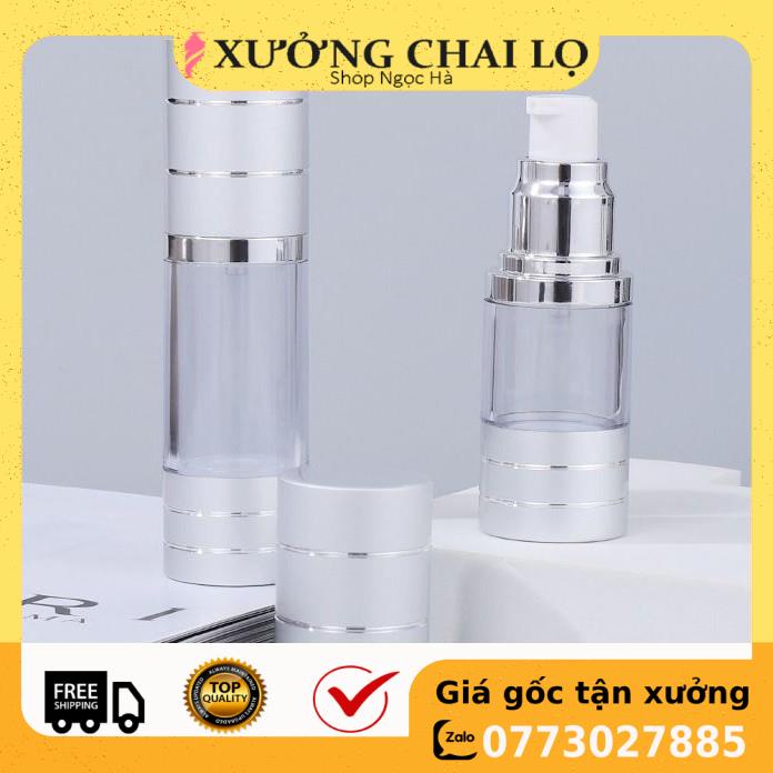 Chai Chiết Mĩ Phẩm ❤ GIÁ RẺ NHẤT ❤ Chai hút chân không trong suốt Nắp Bạc 15ml , chai xịt giọt chiết kem .