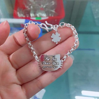 Lắc tay bạc ta khắc tên trên hình mặt mèo đáng yêu cho bé