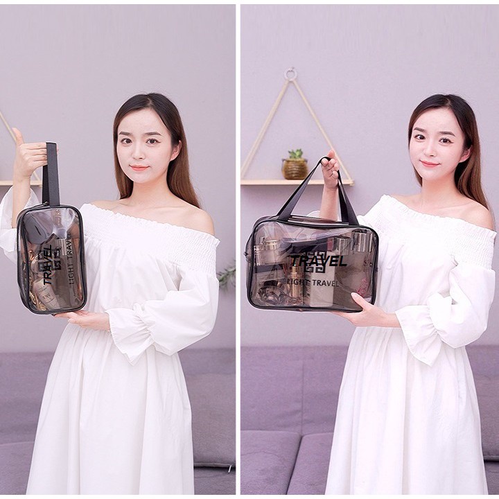SET TÚI NHỰA TRONG SUỐT ĐỰNG ĐỒ CÁ NHÂN-TÚI ĐỰNG MỸ PHẨM TRANG ĐIỂM-TẶNG 2 MIẾNG BỌT RỦA MẶT  TMP5