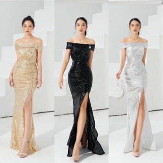 Đầm dạ hội kim sa trễ vai. TK