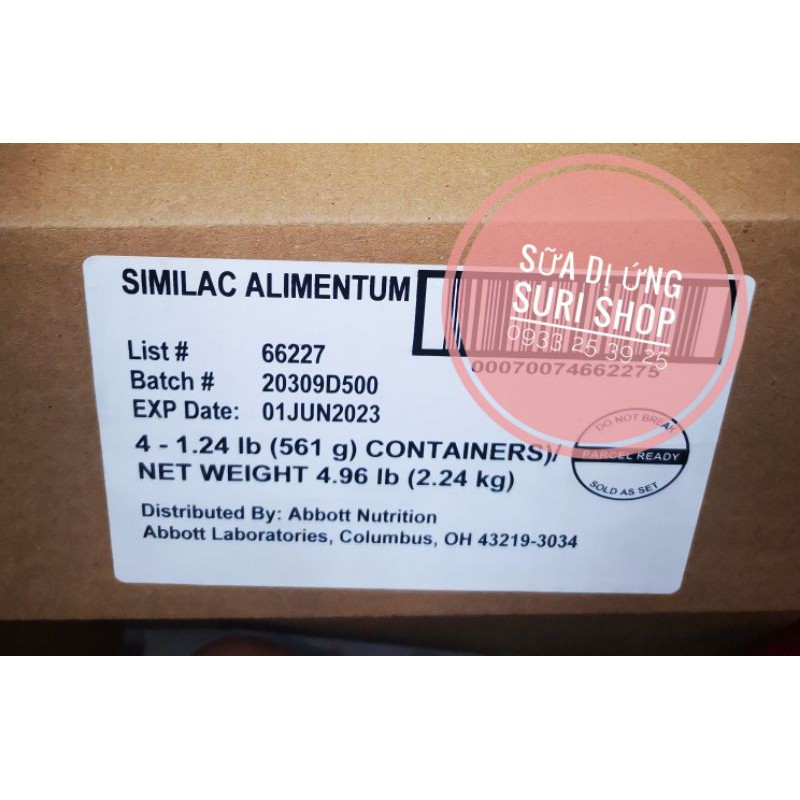 (DATE 2024) SỮA SIMILAC ALIMENTUM NỘI ĐỊA MỸ 198GR/343GR/561GR