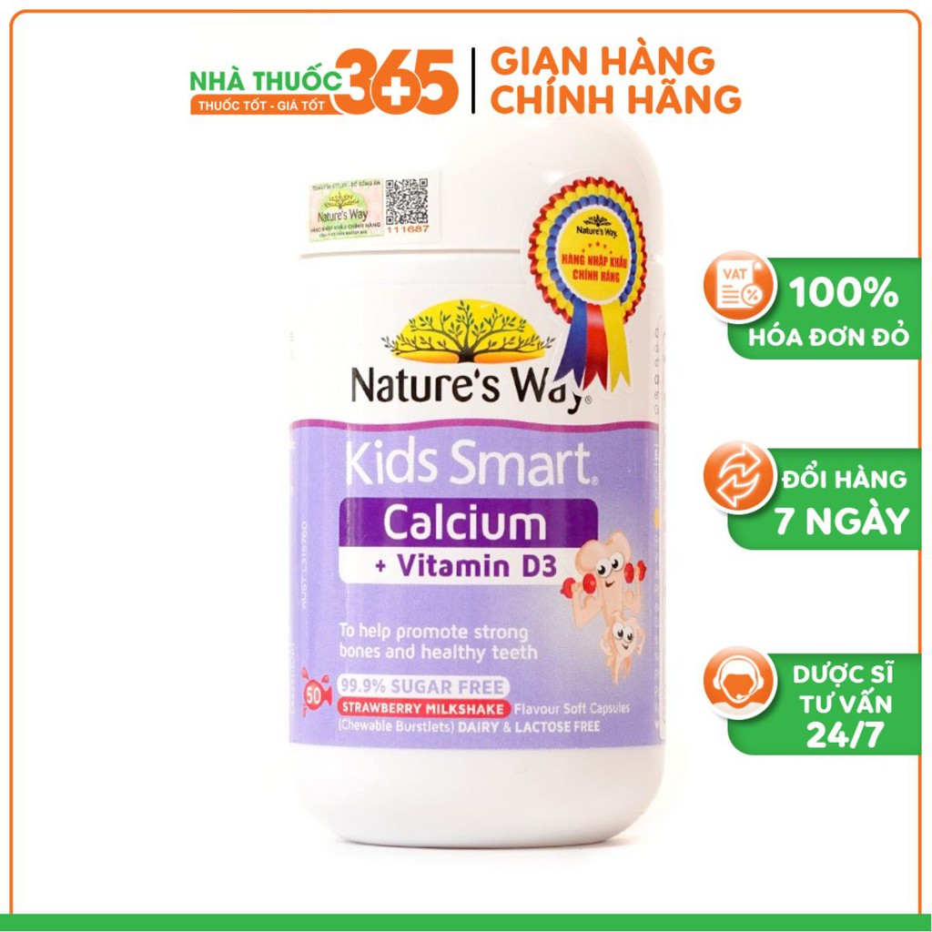 Kẹo dẻo hỗ trợ phát triển chiều cao Kids Smart Calcium + Vitamin D3 Burstlets Nature's Way - Lọ 50 viên