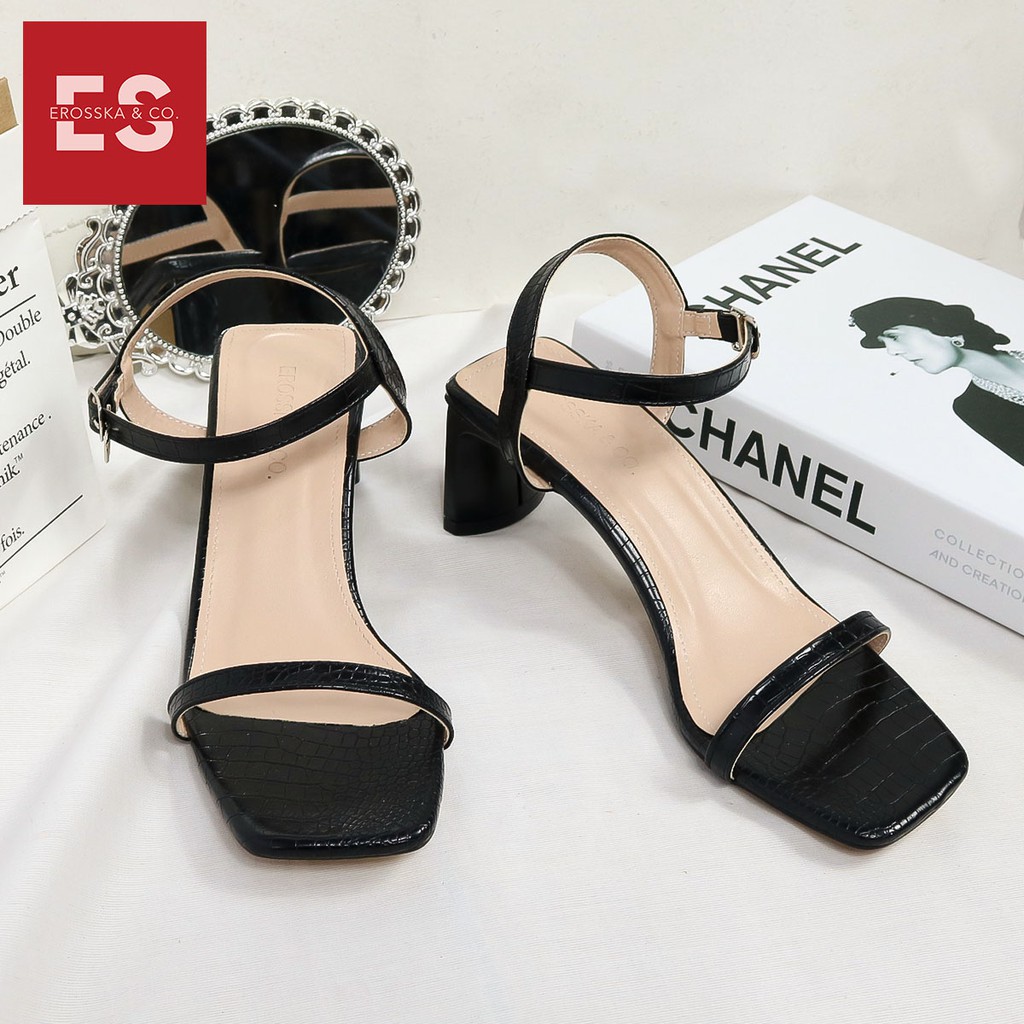 Giày sandal cao gót Erosska thời trang mũi vuông phối dây quai mảnh cao 5cm màu nude - EB025 | WebRaoVat - webraovat.net.vn
