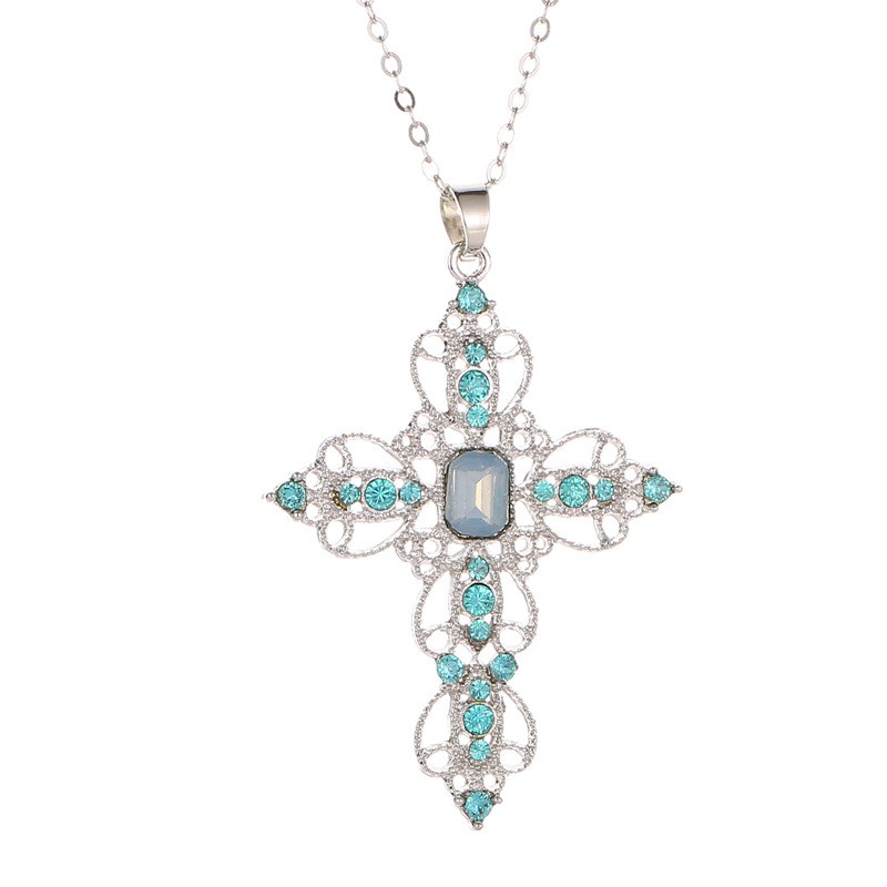Bohemian Style Cross Face Alloy Stone Necklace