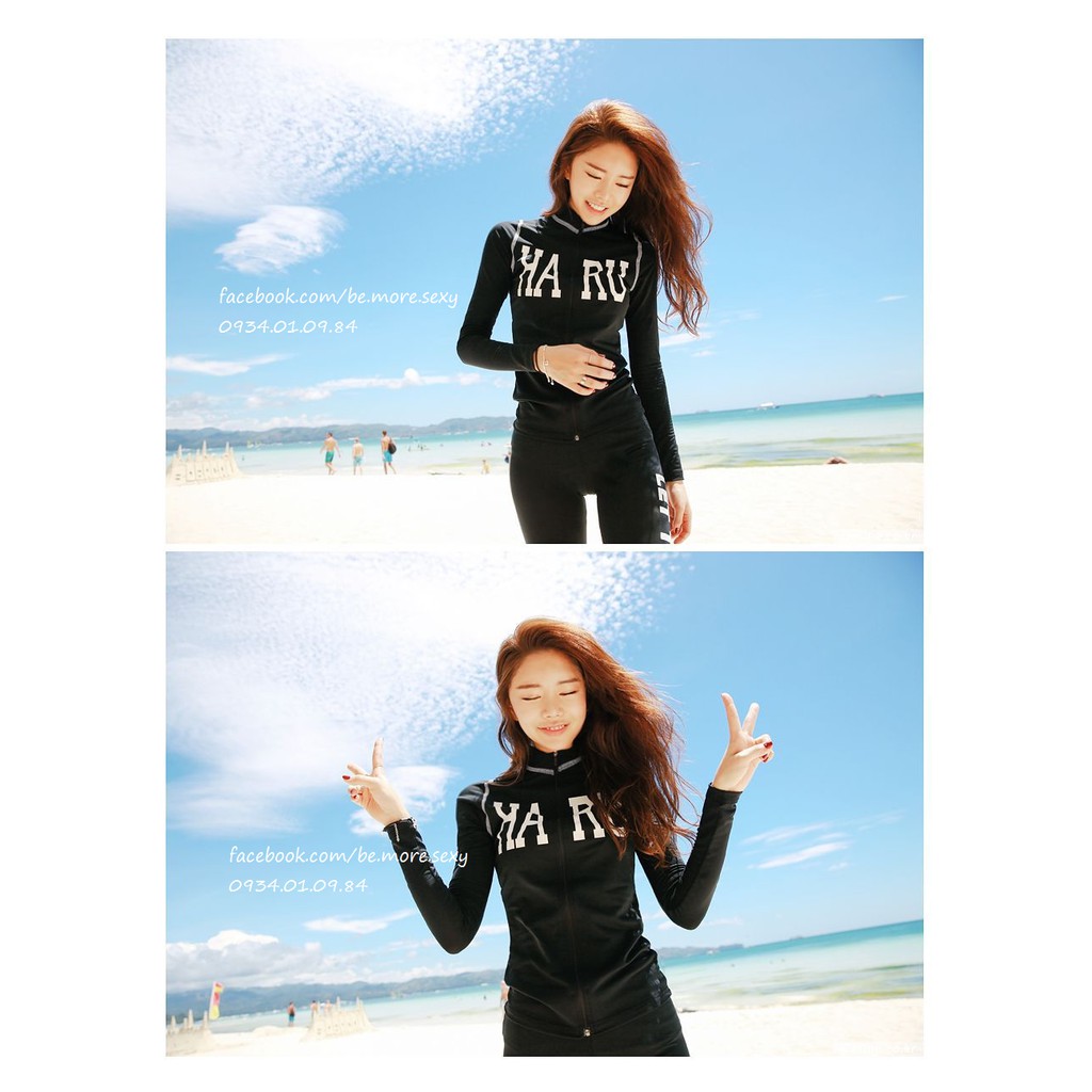 Đồ bơi dài tay Hàn Quốc áo khoác đen haru | BigBuy360 - bigbuy360.vn