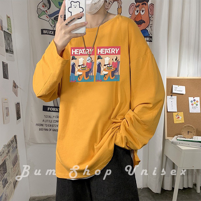 Áo Tay Dài Ulzzang Nam Unisex From Rộng - TD38 HEAVY - Chât Thun Cotton Mềm Mát - Oversize < 75kg - Áo Phông Nam