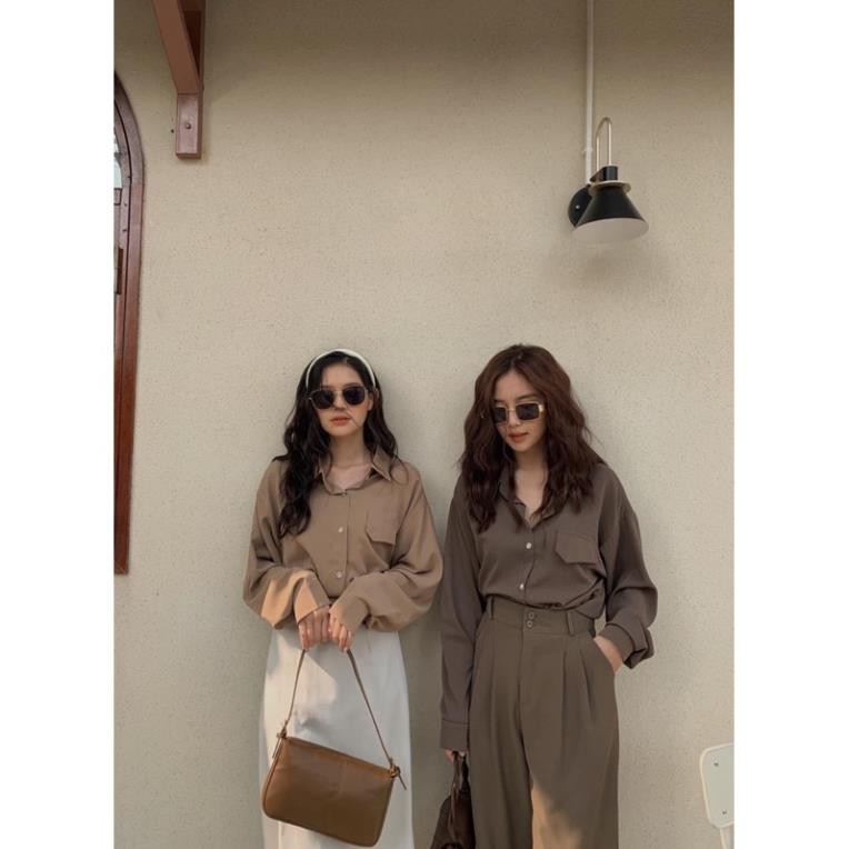 Sơ Mi Voan túi ngực Freesize Hàng Quảng Châu Ulzzang 2021( Kèm Dây thắt eo)