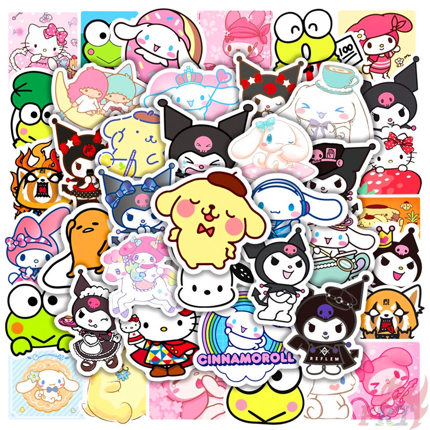❉ Sanrio Cartoon Kawaii Character Mixed Series 01 Stickers ❉ 50Pcs/Set Q Melody Kuromi Kerokero Keroppi Cinnamoroll Hello Kitty DIY Fashion Luggage Laptop Skateboard Decals Doodle Stickers