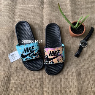 dép nike- quai ngang họa tiết đen xanh nam nữ - mẫu mới tặng hộp