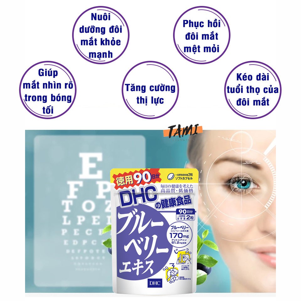 Viên uống bổ mắt việt quất DHC Nhật Bản tăng cường thị lực đôi mắt khỏe mạnh thực phẩm chức năng 30 ngày TM-DHC-BLU30