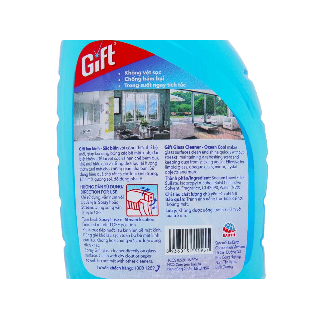 Chai Nước Xịt Lau Kính Gift 540ml ( Hương Trà Xanh/ Sắc Biển)