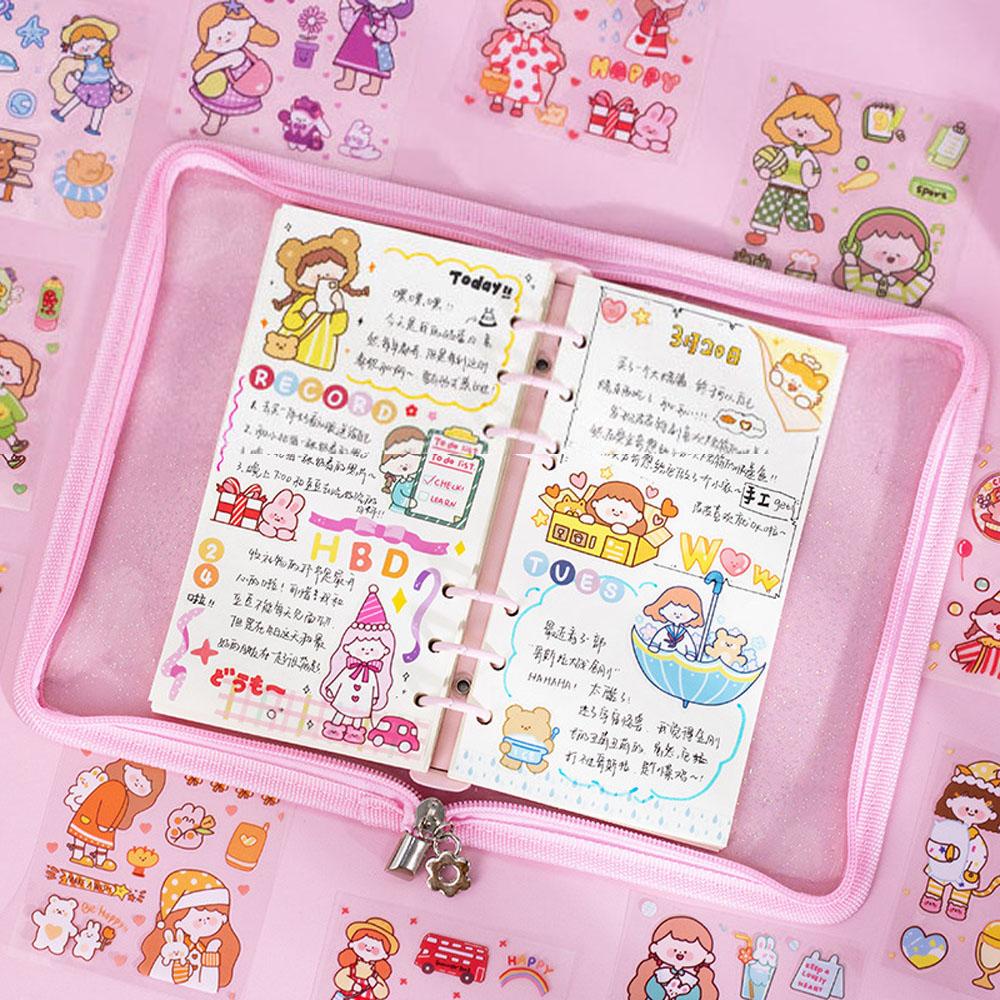 Hộp 100 Nhãn Dán Hình Gấu Thỏ Dễ Thương Dùng Trang Trí Sổ Tay DIY