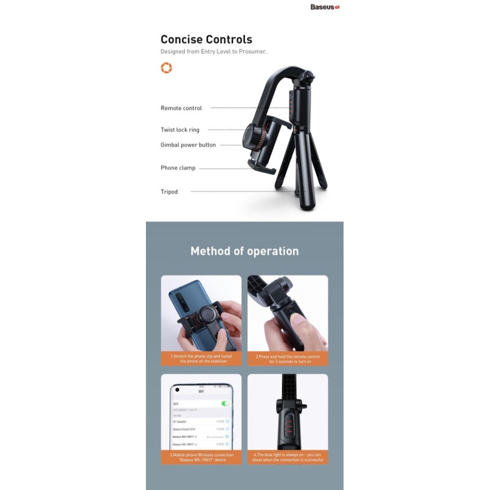 Gậy tự sướng tích hợp Gimbal chống rung thông minh Baseus | BigBuy360 - bigbuy360.vn