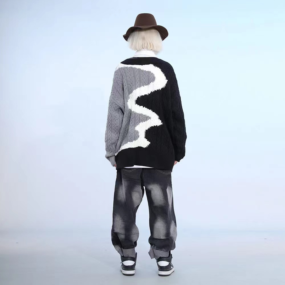 Áo sweater Dệt Kim Dáng Rộng Kiểu Hồng Kông Thời Trang Thu Đông Cho Nam