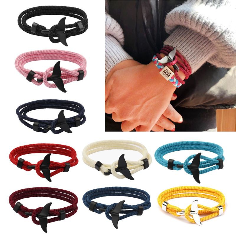 Vòng Đeo Tay Dây Bện Họa Tiết Đuôi Cá Voi Nhiều Màu Tùy Chọn Phong Cách Viking Thời Trang