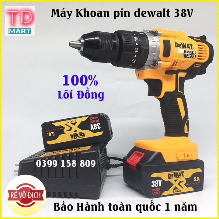 Máy Khoan Pin dewalt 38V 100% Lõi đồng, 3 chức năng, Motor 775, đầu Auto Lock tặng mũi khoan tường và mũi vít