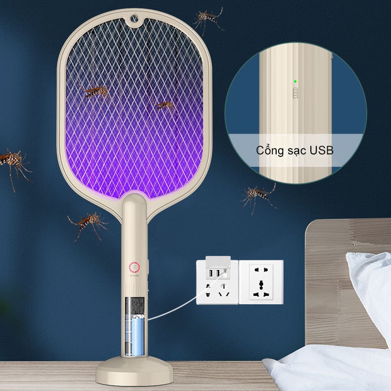 Vợt Muỗi Thông Minh Kiêm Đèn Bắt Muỗi và Đèn Ngủ  Đa Năng Tích Điện 3 Trong 1 - VM01