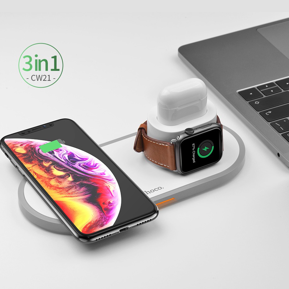 Đế Sạc Nhanh Không Dây 3 Trong 1 Cho Airpods Iphone 11 Pro Xs Max Xr Apple Watch 5 4 3 10w