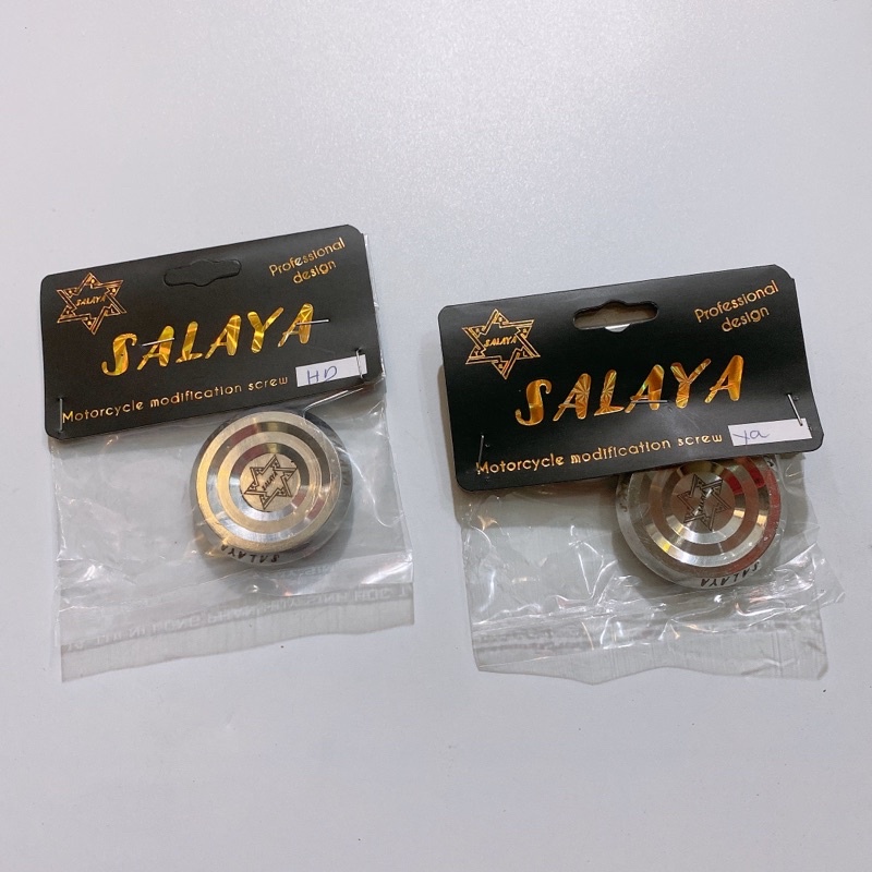 Nút đậy Cate, nút bọc sên inox khắc chữ Salaya lắp xe Honda Yamaha