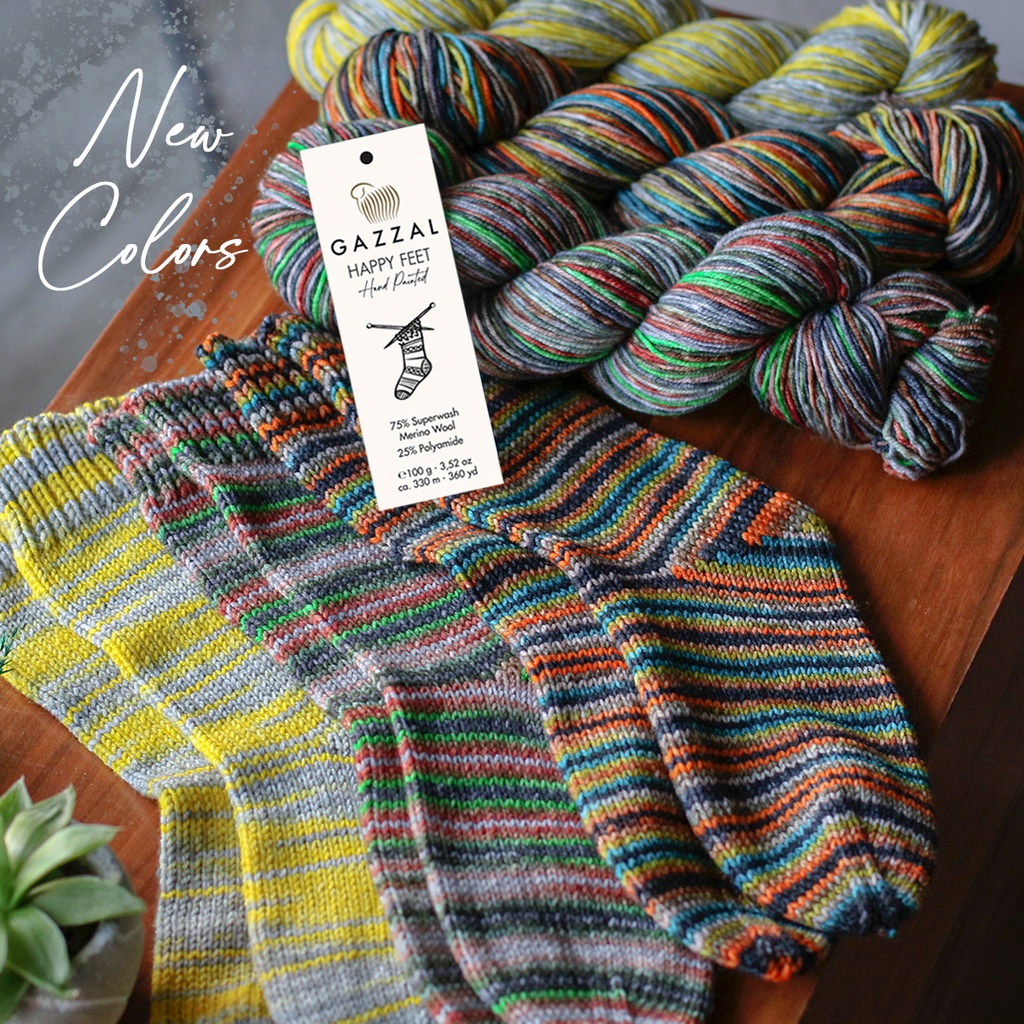 Cuộn len sợi loang nhiều màu bảy sắc cầu vòng Gazzal Happy Feet Yarn Wool Merino