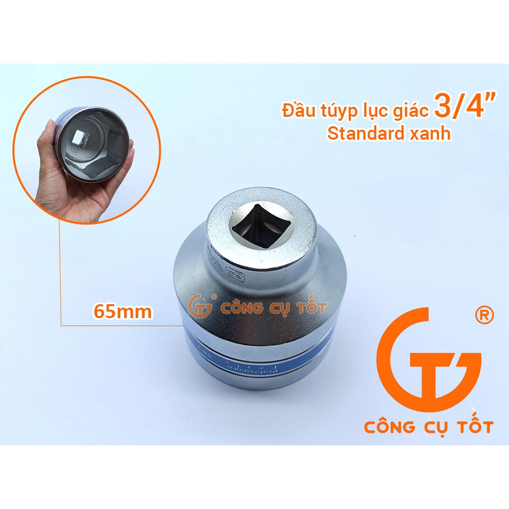 Đầu tuýp lục giác 3/4 dài 73mm Standard xanh 65mm