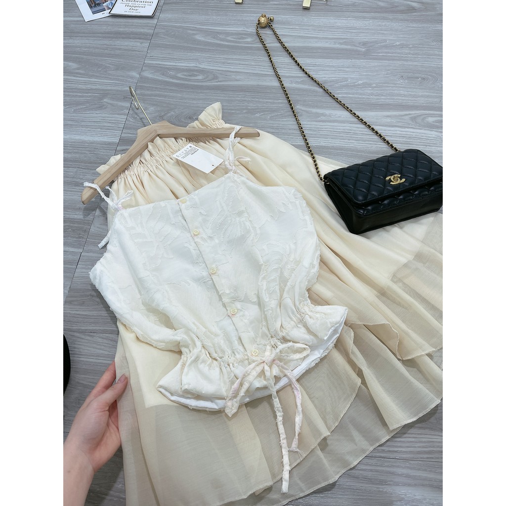 Set 2 Dây Ren Buộc Vai Mix Chân Váy Tơ Xòe 2 Lớp