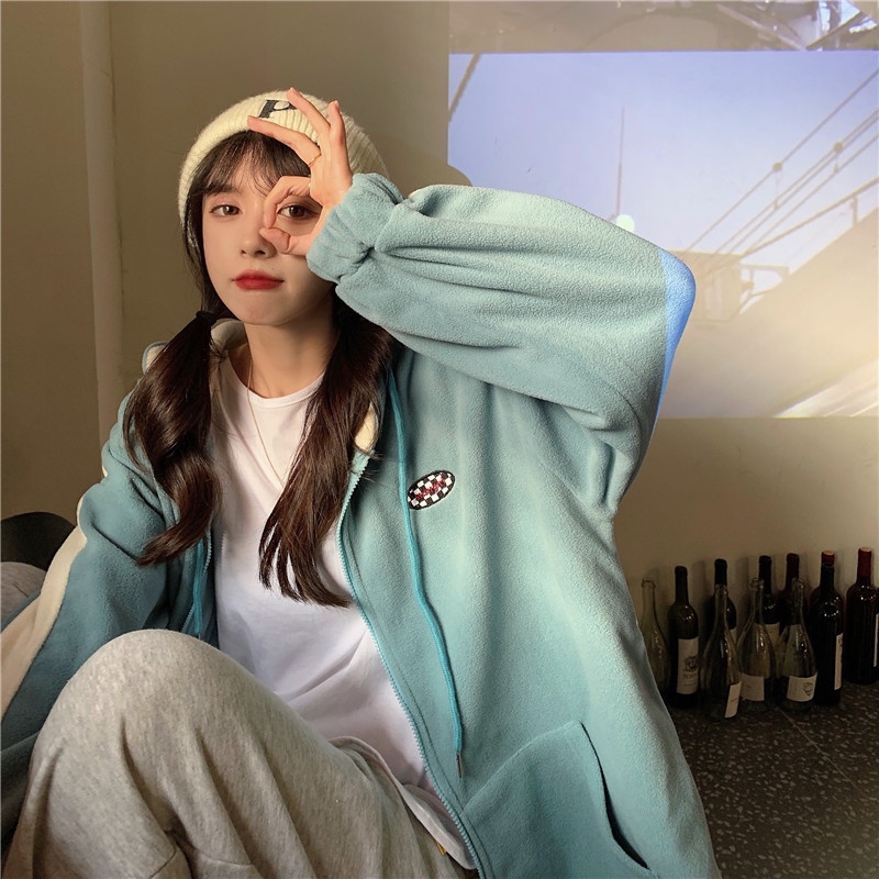 Áo Hoodie Dáng Rộng Màu Khối Thời Trang Mùa Thu Mới Cho Nữ