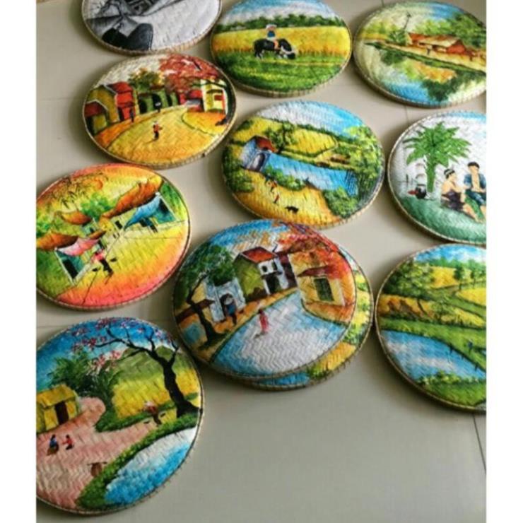 Mây tre- Tranh treo tường vẽ phong cảnh trên mẹt tre -Tre HN