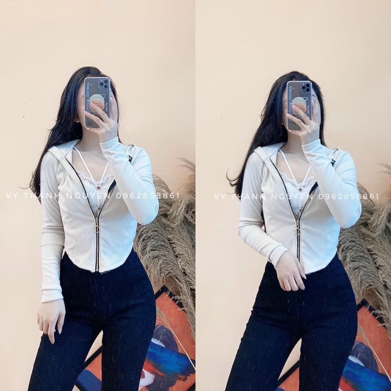 ÁO TĂM NHUNG KHOÁ MŨ VẠT TÔM MS13342